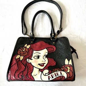 Loungefly The Little Mermaid Ariel True Love Tattoo Faux Black Leather Tote Bag
